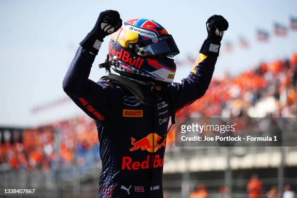 Race winner Dennis Hauger of Norway and Prema Racing celebrates in parc ferme during race 3 of Round 6:Zandvoort of the Formula 3 Championship at...