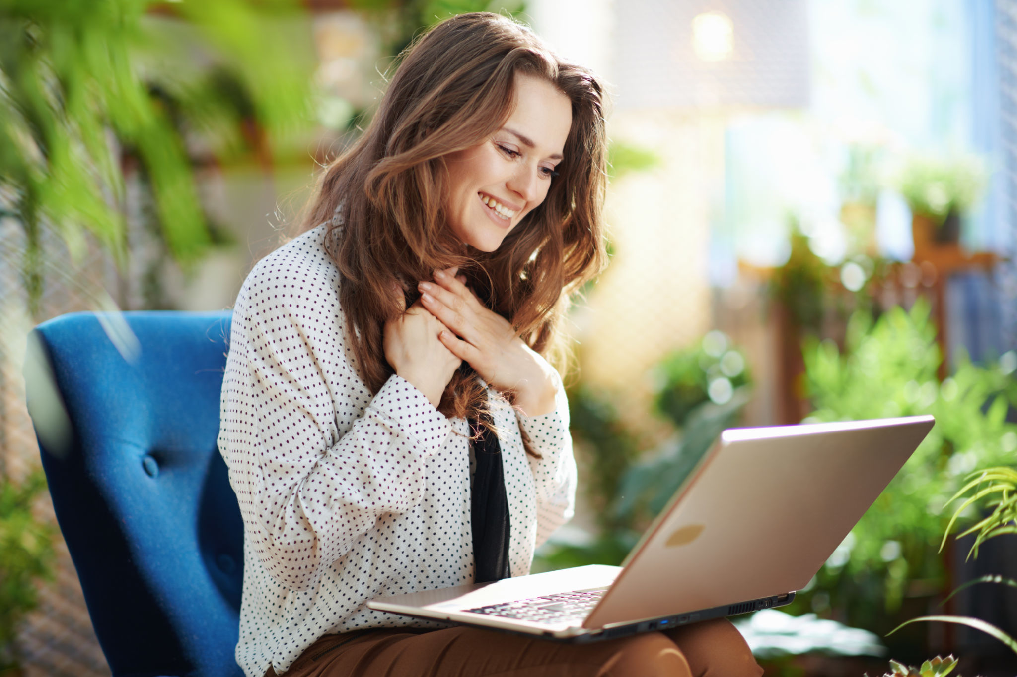 happy woman in sunny day having online meeting happy woman in sunny day having online meeting
