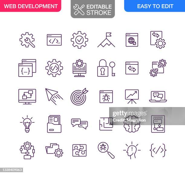 web development  icons set editable stroke - project management stock illustrations