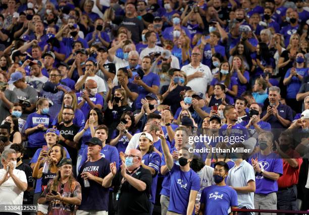 Fans cheer before the Good Sam Vegas Kickoff Classic between the Brigham Young Cougars and the Arizona Wildcats at Allegiant Stadium on September 4,...