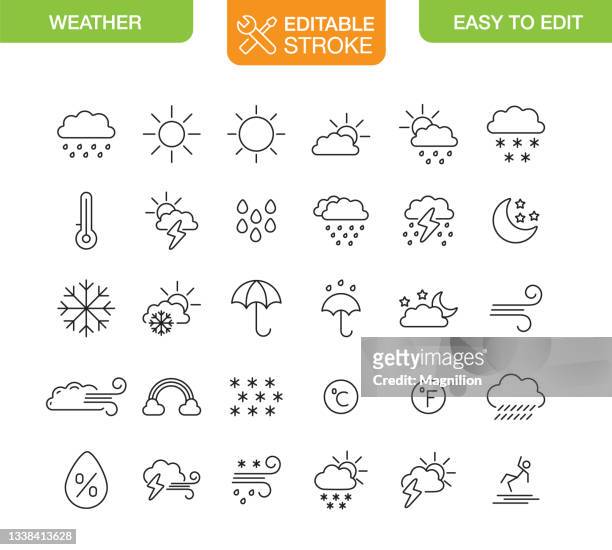 weather icons set editable stroke - meteorology thermometers stock illustrations
