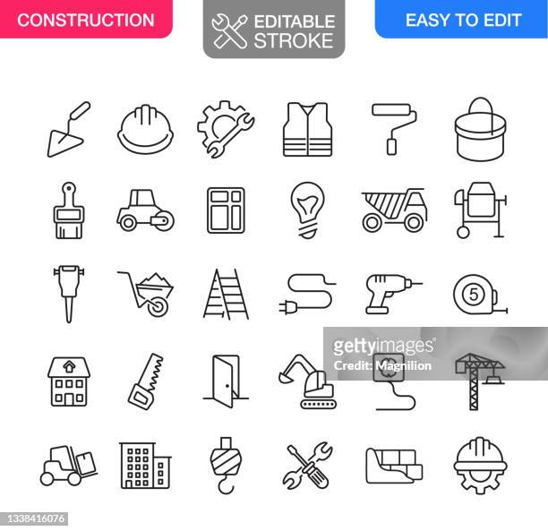 stockillustraties, clipart, cartoons en iconen met construction icons set editable stroke - gevel