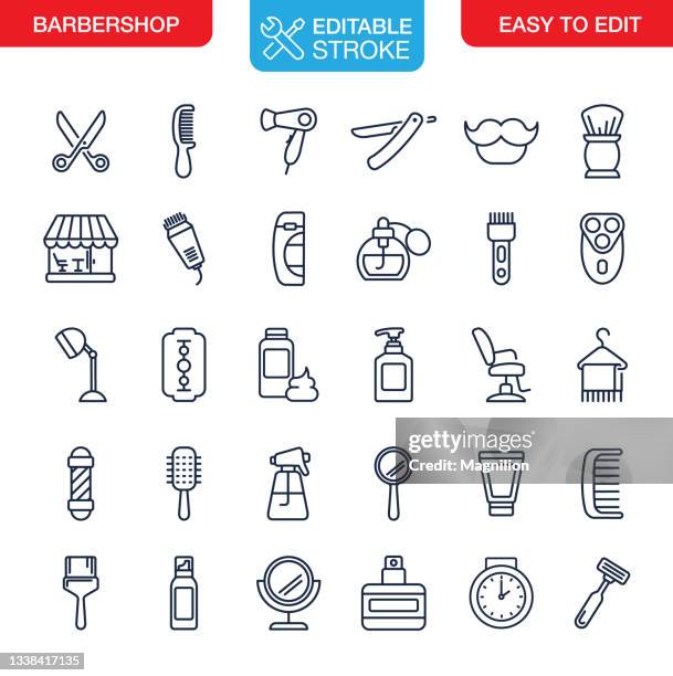 illustrations, cliparts, dessins animés et icônes de les icônes de barbershop définissent un contour modifiable - article de toilette