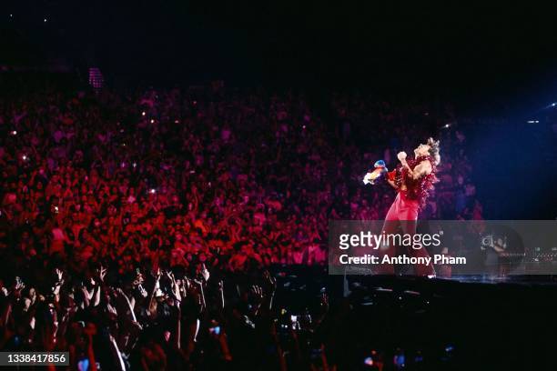 Harry Styles performs onstage during the tour opener for Love On Tour at MGM Grand Garden Arena on September 04, 2021 in Las Vegas, Nevada.