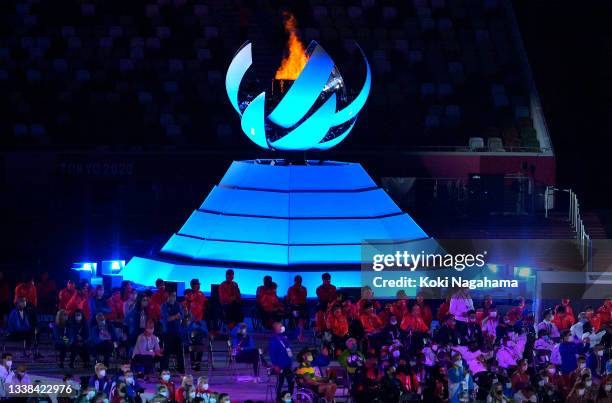 The Paralympic Flame is seen during the Closing Ceremony on day 12 of the Tokyo 2020 Paralympic Games at Olympic Stadium on September 05, 2021 in...