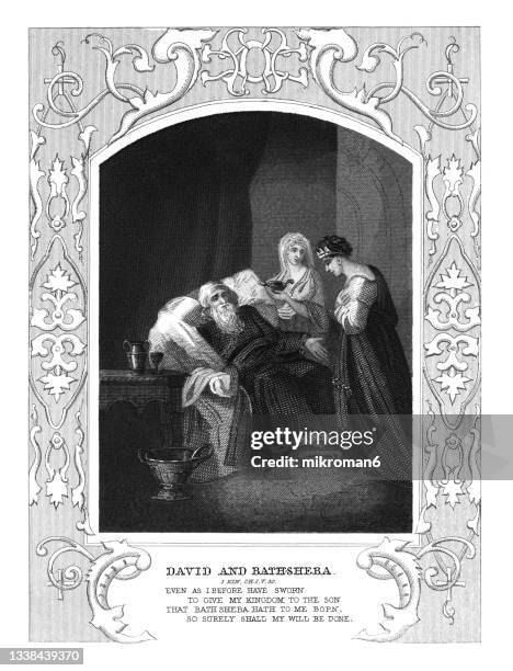 old engraved illustration of david and bathsheba - david law - fotografias e filmes do acervo