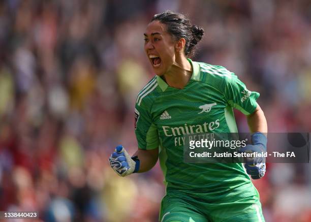 Manuela Zingsberger of Arsenal FC celebrates their sides second goal during the Barclays FA Women's Super League match between Arsenal Women and...