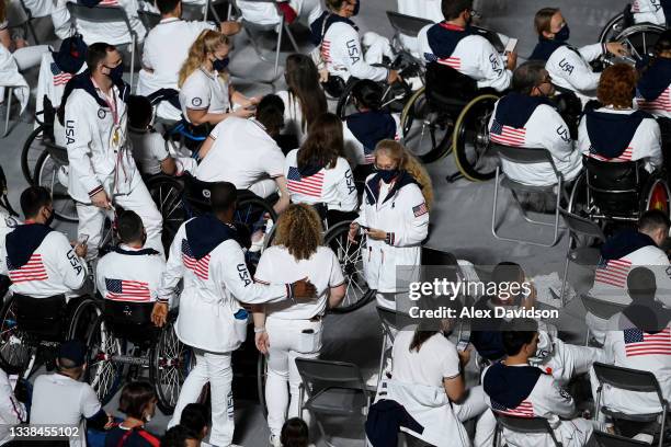 Members of Team United States watch on during the Closing Ceremony on day 12 of the Tokyo 2020 Paralympic Games at Olympic Stadium on September 05,...