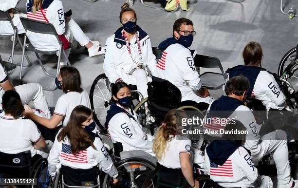 Members of Team United States watch on during the Closing Ceremony on day 12 of the Tokyo 2020 Paralympic Games at Olympic Stadium on September 05,...