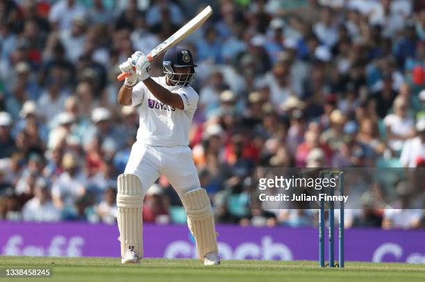 Rishabh Pant of India bats during day four of the LV= Insurance test match between England and India at The Kia Oval on September 05, 2021 in London,...