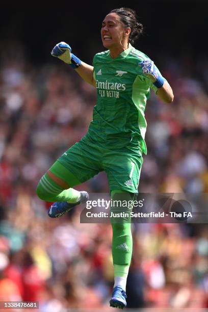 Manuela Zingsberger of Arsenal FC celebrates her sides third goal during the Barclays FA Women's Super League match between Arsenal Women and Chelsea...