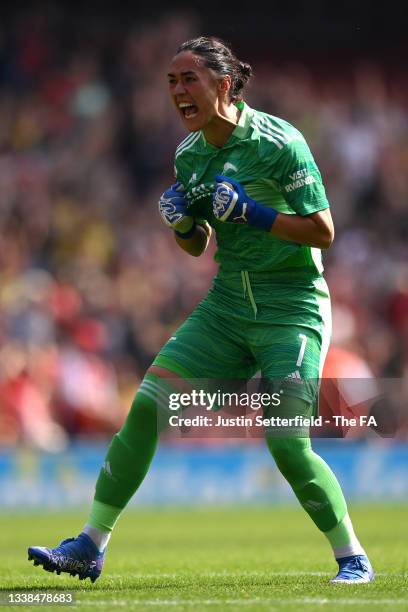 Manuela Zingsberger of Arsenal FC celebrates her sides third goal during the Barclays FA Women's Super League match between Arsenal Women and Chelsea...
