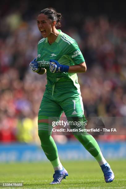 Manuela Zingsberger of Arsenal FC celebrates her sides third goal during the Barclays FA Women's Super League match between Arsenal Women and Chelsea...