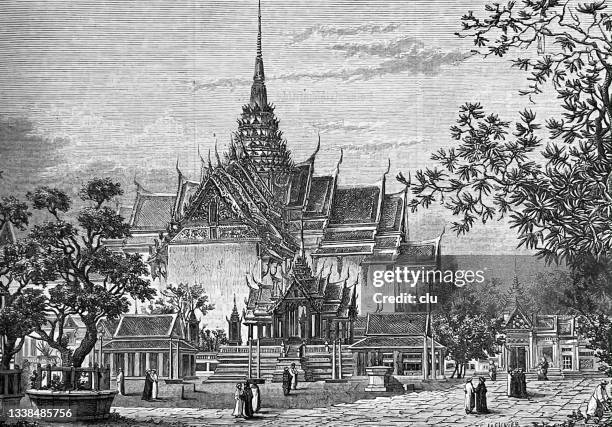 ilustraciones, imágenes clip art, dibujos animados e iconos de stock de templo con las urnas funerarias de los reyes tailandeses - tailandia