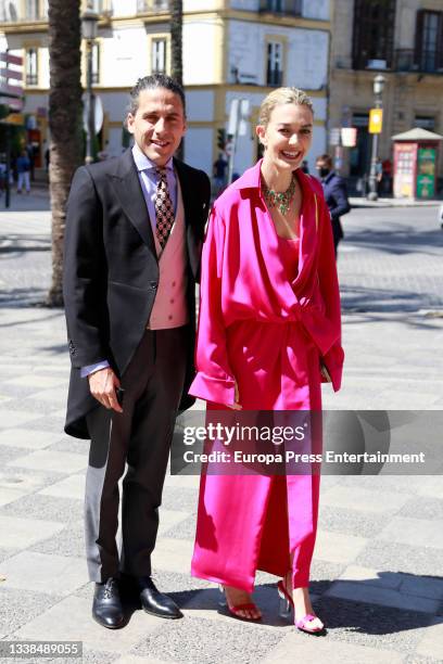 Carlos Torretta and Marta Ortega arrive at the wedding of Carlos Cortina and Carla Vega-Penichet, on September 4 in Jerez de la Frontera, Spain.