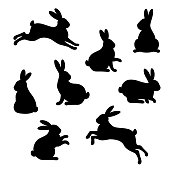Rabbit silhouette black icons set