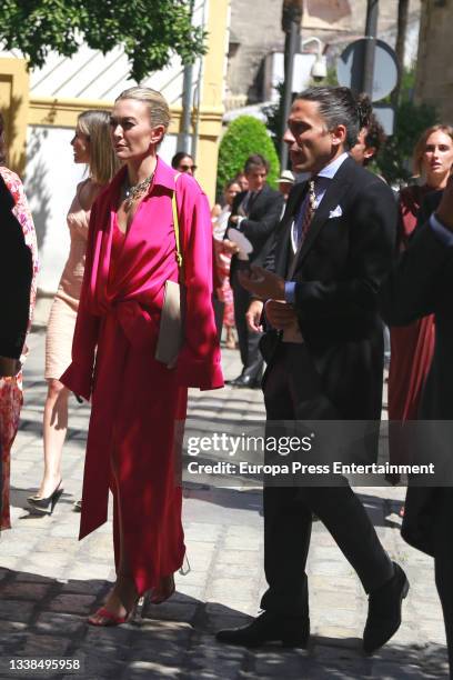 Marta Ortega and Carlos Torretta leave the church after the wedding ceremony of Carlos Cortina and Carla Vega-Penichet on September 4 in Jerez de la...