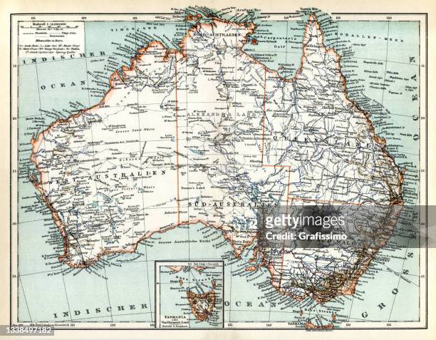 map of australia continent 1898 - australian street stock illustrations