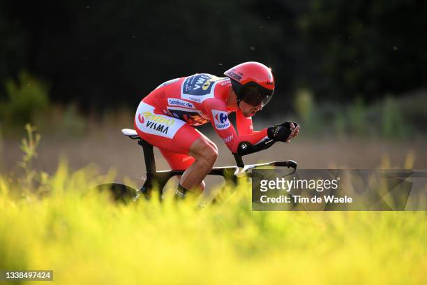 Primoz Roglic of Slovenia and Team Jumbo - Visma red leader jersey sprints during the 76th Tour of Spain 2021, Stage 21 a 33,8 km Individual Time...