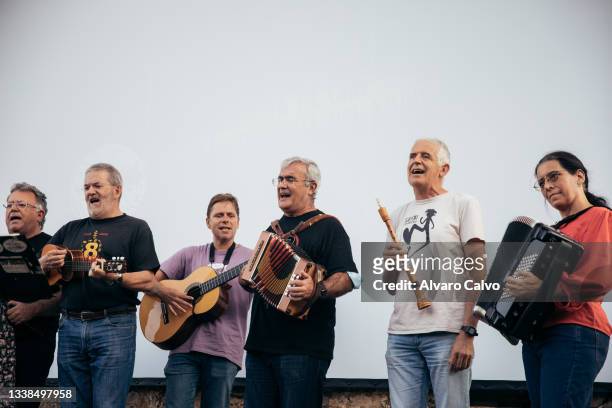 Performance of the folkloric group La Ronda de Boltaña on the stage of the cinema of Ascaso on September 3, 2021 in Ascaso, Spain. The Ascaso Film...