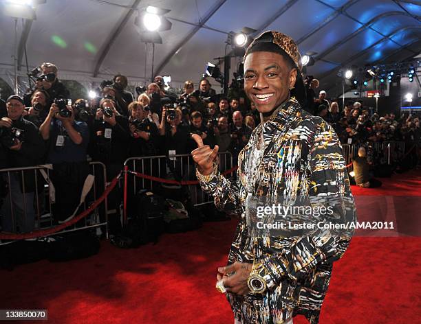 Rapper Soulja Boy arrives at the 2011 American Music Awards held at Nokia Theatre L.A. LIVE on November 20, 2011 in Los Angeles, California.