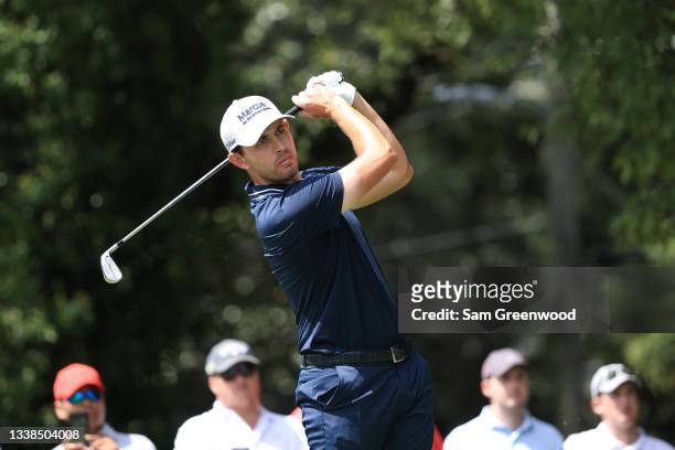 Patrick Cantlay of the United States plays his shot from the third tee during the final round of the TOUR Championship at East Lake Golf Club on...