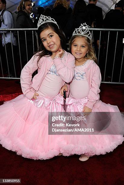 YouTube stars Sophia Grace Brownlee and Rosie Brownlee arrives at the 2011 American Music Awards held at Nokia Theatre L.A. LIVE on November 20, 2011...