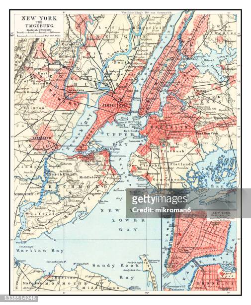 old lithograph map of new york, usa - new york map stock pictures, royalty-free photos & images