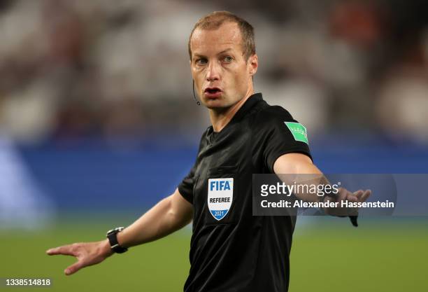 Stuttgart, GERMANY Referee William Collum reacts during the 2022 FIFA World Cup Qualifier match between Germany and Armenia at Mercedes Benz Arena on...