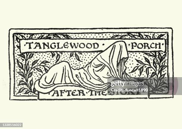 tanglewood porch, after the story, cloaked lion, walter crane, 19th century - tanglewood stock illustrations