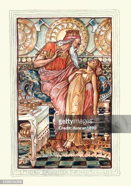 stockillustraties, clipart, cartoons en iconen met king midas' daughter turned to gold, greek mythology - classical style