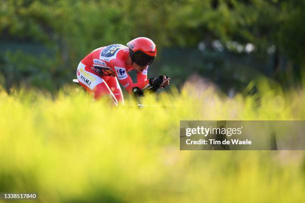 Primoz Roglic of Slovenia and Team Jumbo - Visma red leader jersey sprints during the 76th Tour of Spain 2021, Stage 21 a 33,8 km Individual Time...