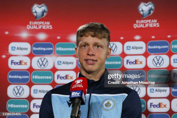 Nicola Nanni of San Marino during a press interview following the final whistle of the 2022 FIFA World Cup Qualifier match between San Marino and...