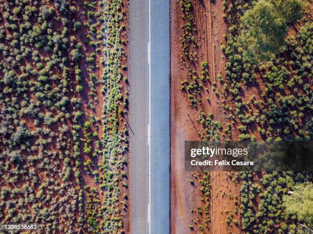 aerial view of an empty deserted road - new south wales landscape stock pictures, royalty-free photos & images