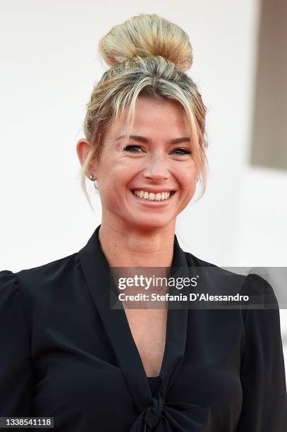 Camila Giorgi attends the red carpet of the movie "Illusions Perdues" during the 78th Venice International Film Festival on September 05, 2021 in...