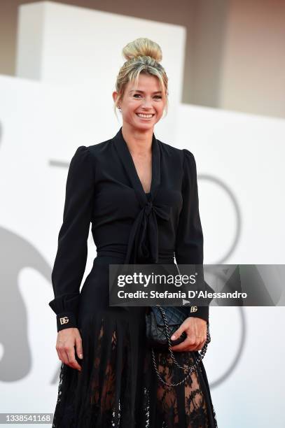 Camila Giorgi attends the red carpet of the movie "Illusions Perdues" during the 78th Venice International Film Festival on September 05, 2021 in...