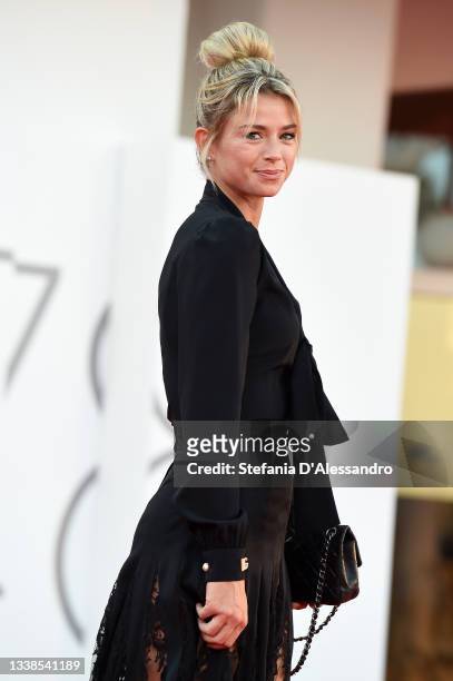 Camila Giorgi attends the red carpet of the movie "Illusions Perdues" during the 78th Venice International Film Festival on September 05, 2021 in...