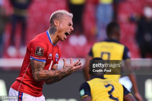 Eduardo Vargas of Chile reacts during a match between Ecuador and Chile as part of South American Qualifiers for Qatar 2022 at Rodrigo Paz Delgado...