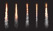 Rocket fire smoke trails, spacecraft launch clouds