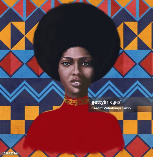 illustrations, cliparts, dessins animés et icônes de portrait d’une jeune femme de type africain falashi - coiffure afro