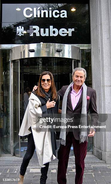 Arturo Fernandez and his wife Carmen Quesada leave the hospital after actor's surgery for slipped disk at Ruber Hospital on November 18, 2011 in...