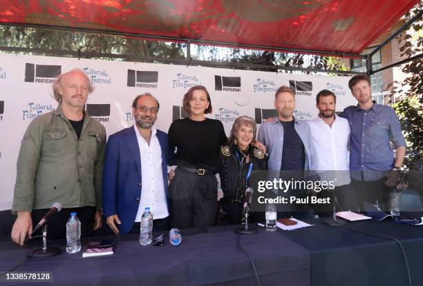 Mike Mills, Asghar Farhadi, Maggie Gyllenhaal, Annette Insdorf, Kenneth Branagh, Jamie Dornan and Max Lowe attend the Telluride Film Festival on...