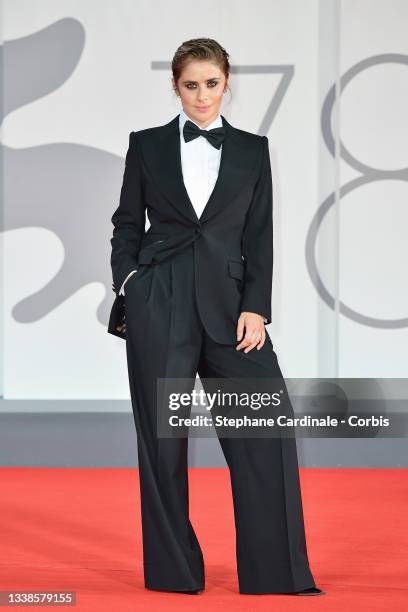 Greta Scarano attends the red carpet of the "Filming Italy Award" during the 78th Venice International Film Festival on September 05, 2021 in Venice,...