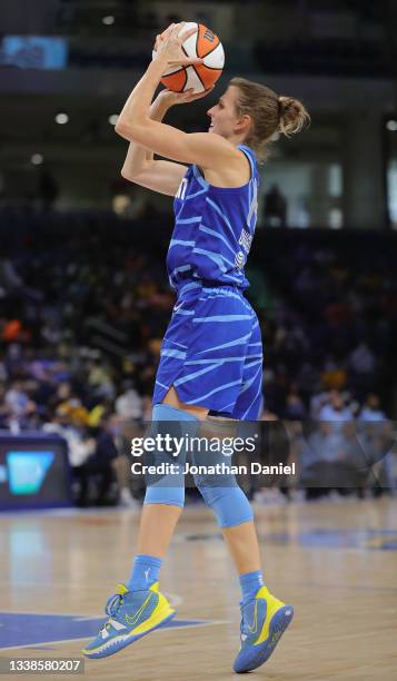 Allie Quigley of the Chicago Sky shoots against the Las Vegas Aces at Wintrust Arena on September 05, 2021 in Chicago, Illinois. The Sky defeated the...