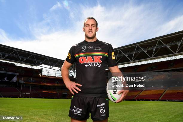 Penrith Panthers captain Isaah Yeo poses for photos during the 2021 NRL Finals series launch at Suncorp Stadium on September 06, 2021 in Brisbane,...