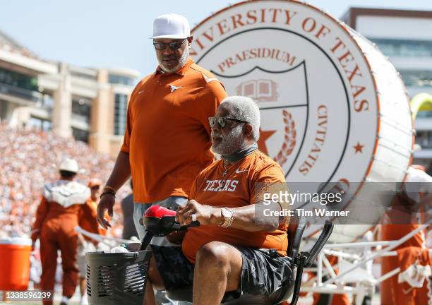 Former Texas Longhorn running back Earl Campbell attends the game against the Louisiana Ragin' Cajuns at Darrell K Royal-Texas Memorial Stadium on...