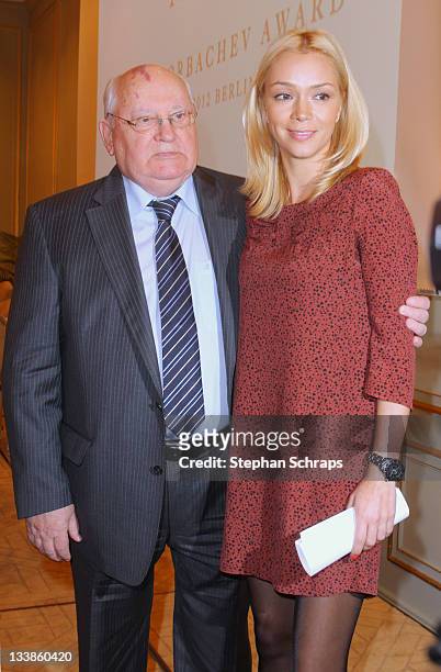 Former Soviet leader Mikhail Gorbachev and granddaughter Ksenia, general manager of the Mikhail-Gorbachev-Foundation, attend the press conterence...