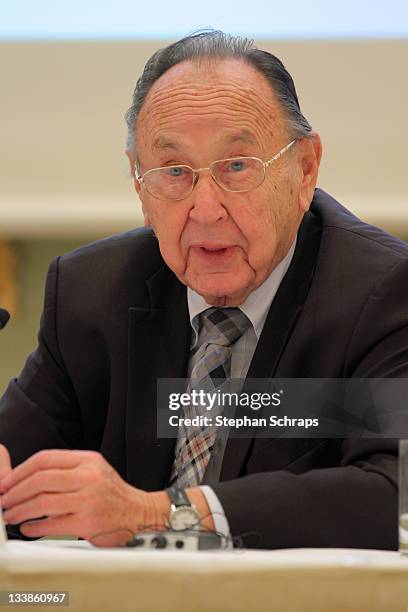 Hans-Dietrich Genscher attends the Mikhail Gorbachev Award 2012 press conference at Hotel Adlon on November 21, 2011 in Berlin, Germany.