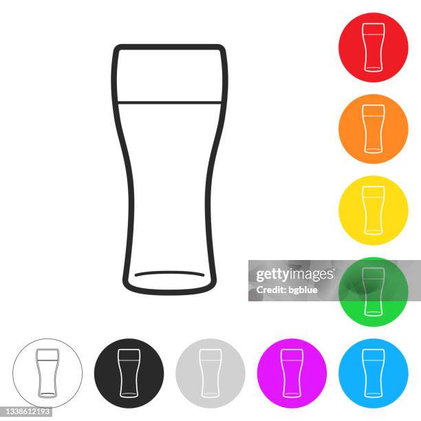 glass of beer. flat icons on buttons in different colors - beer glass stock illustrations