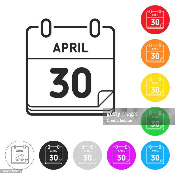 april 30. flat icons on buttons in different colors - april 30 stock illustrations